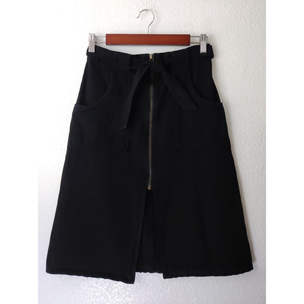 Sea New York Black Zip Front Tie Waist Cotton-Blend Paperbag A-Line Skirt Size 2